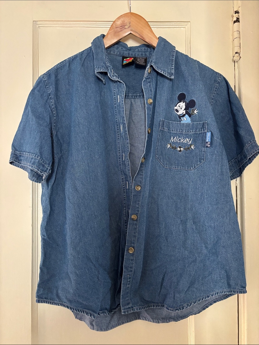 Disney Mickey Blue Denim Short Sleeve Button-Up Shirt